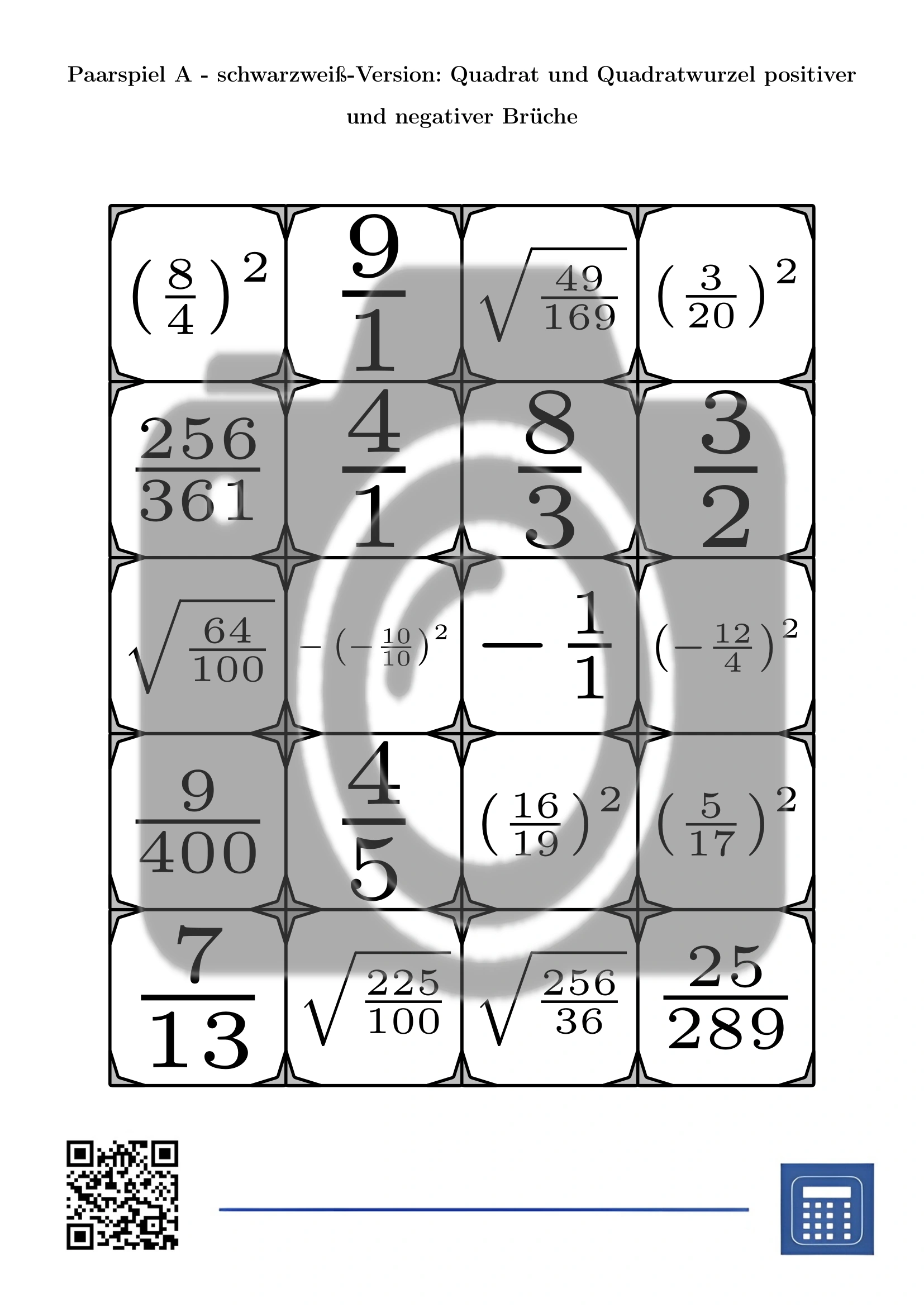 Paarspiel: Quadrat und Quadratwurzel positiver und negativer Brüche – Bild 3