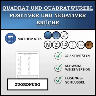 Zuordnungsübung: Quadrat und Quadratwurzel positiver und negativer Brüche