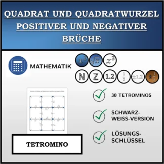 Tetromino: Quadrat und Quadratwurzel positiver und negativer Brüche