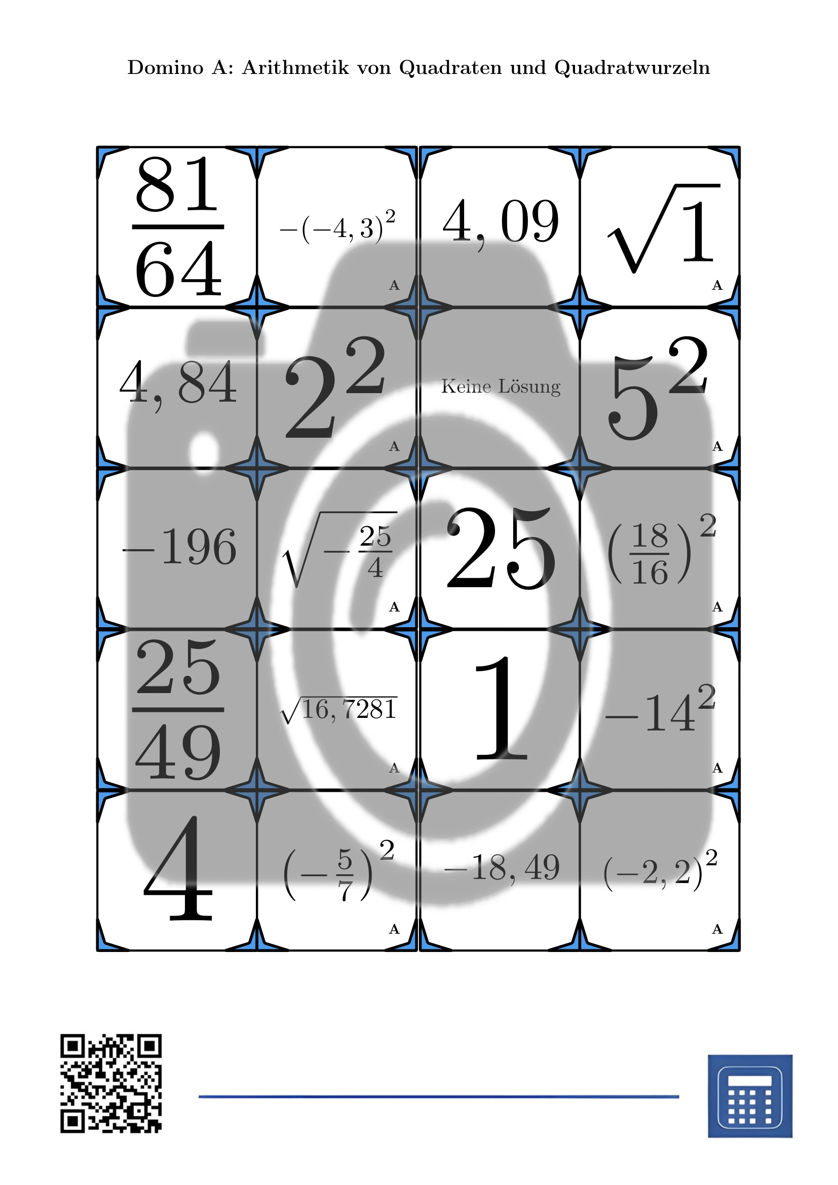 Domino: Arithmetik von Quadraten und Quadratwurzeln – Bild 2