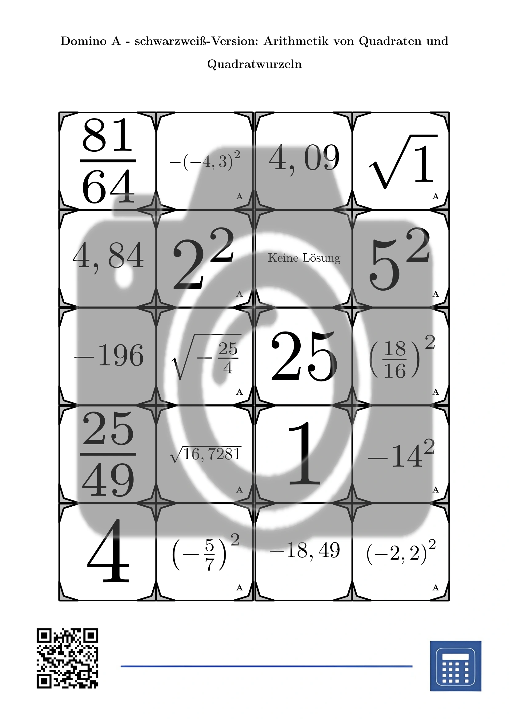 Domino: Arithmetik von Quadraten und Quadratwurzeln – Bild 3