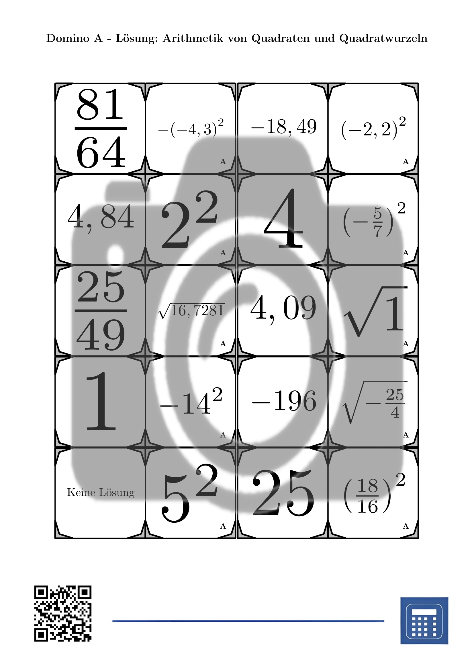 Domino: Arithmetik von Quadraten und Quadratwurzeln – Bild 4