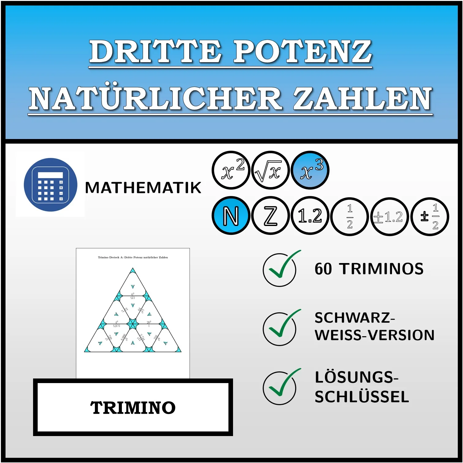 Trimino: Dritte Potenz natürlicher Zahlen