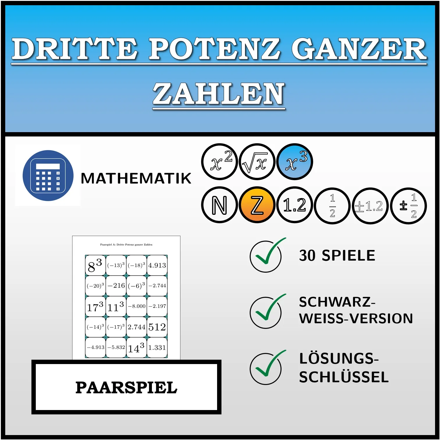 Paarspiel: Dritte Potenz ganzer Zahlen
