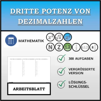 Arbeitsblatt: Dritte Potenz von Dezimalzahlen