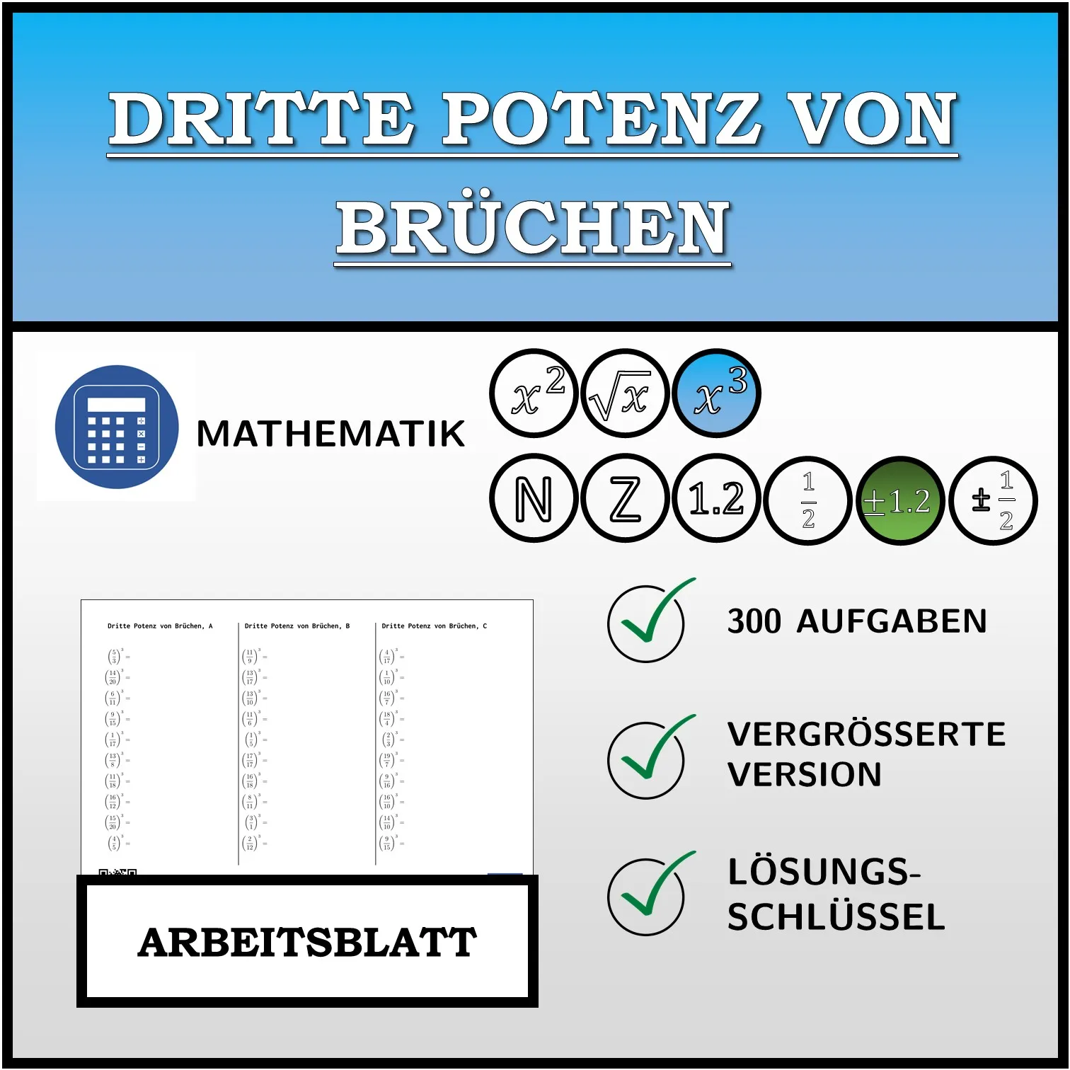 Arbeitsblatt: Dritte Potenz von Brüchen