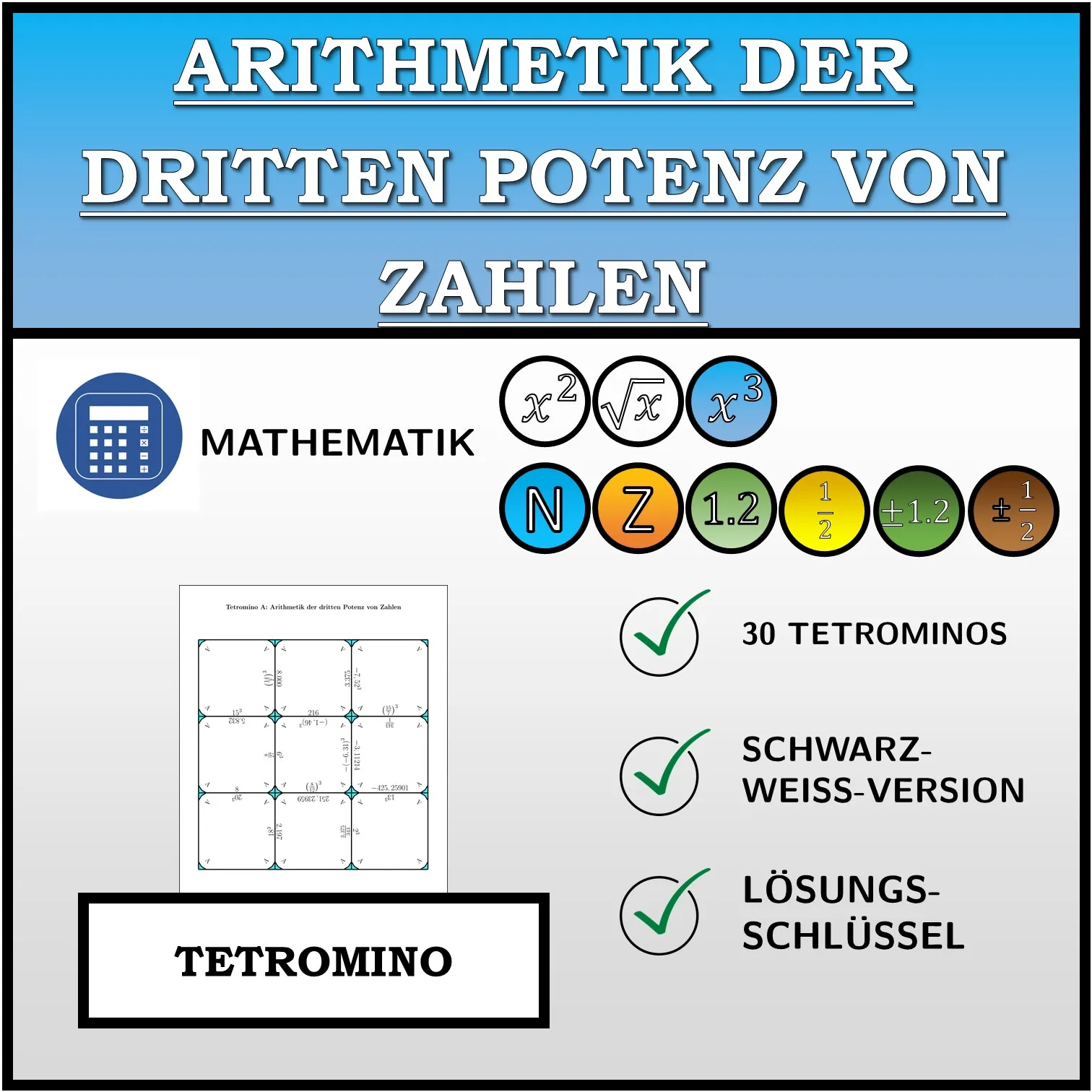 Tetromino: Arithmetik der dritten Potenz von Zahlen