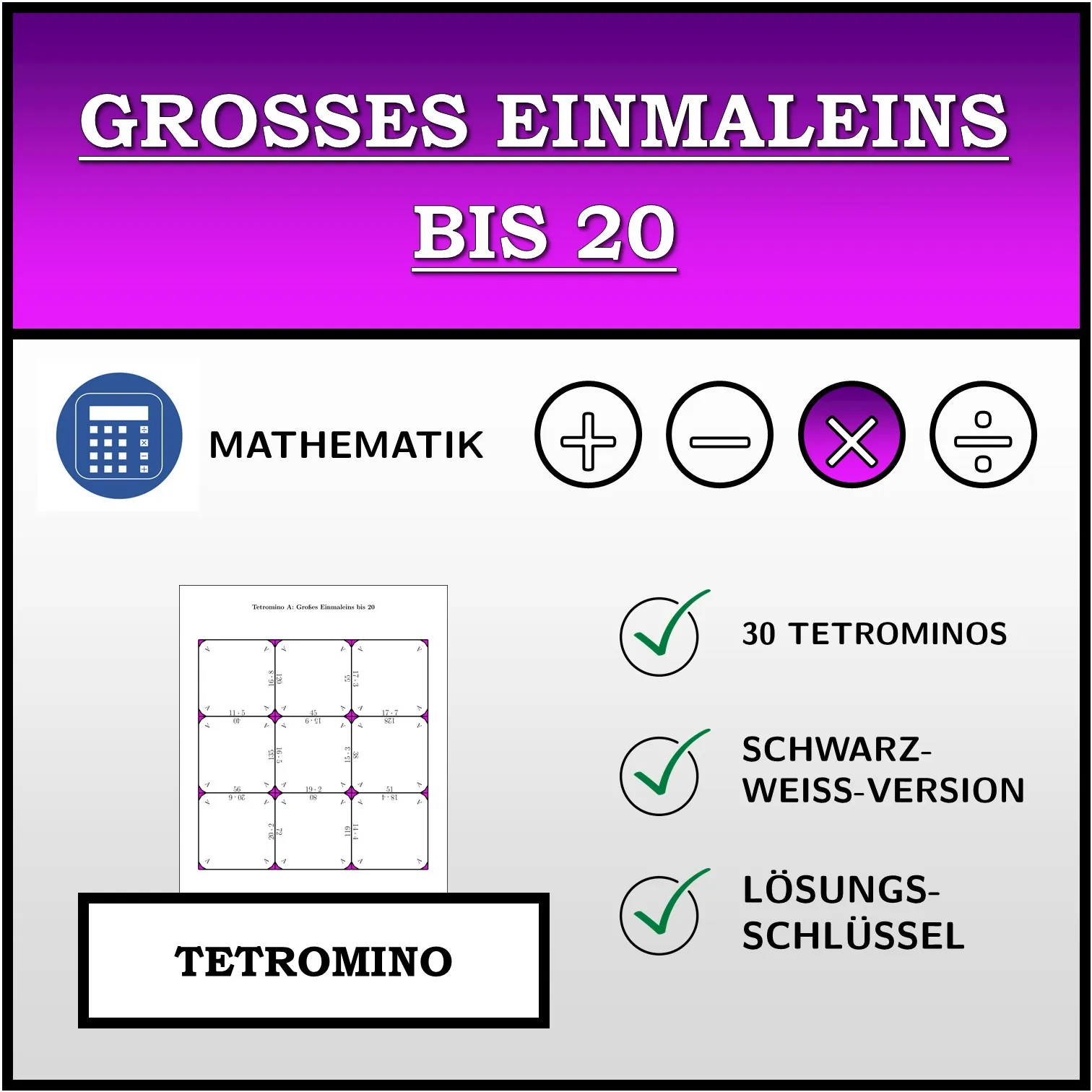 Tetromino: Großes Einmaleins bis 20