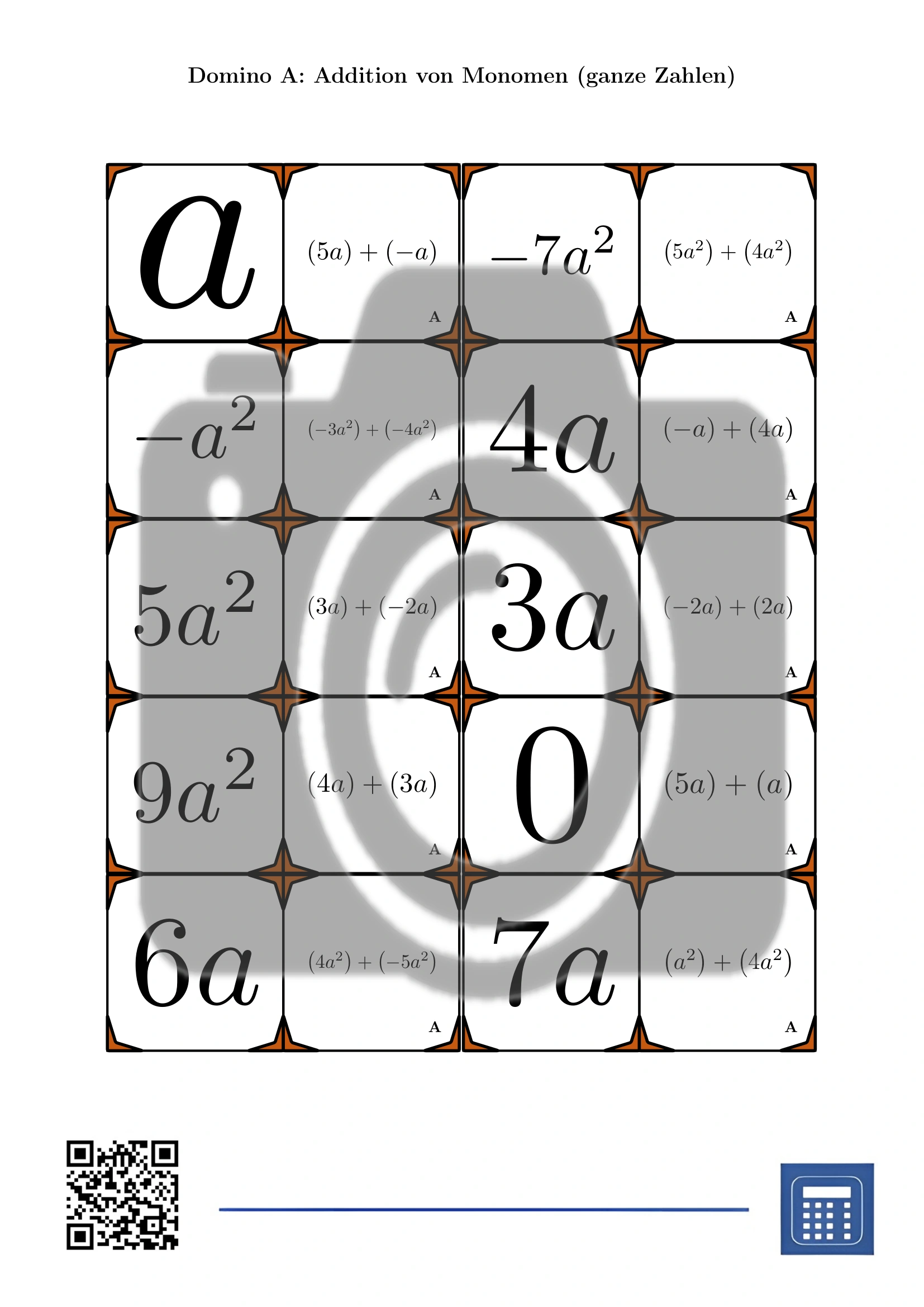 Domino: Addition von Monomen (ganze Zahlen) – Bild 2