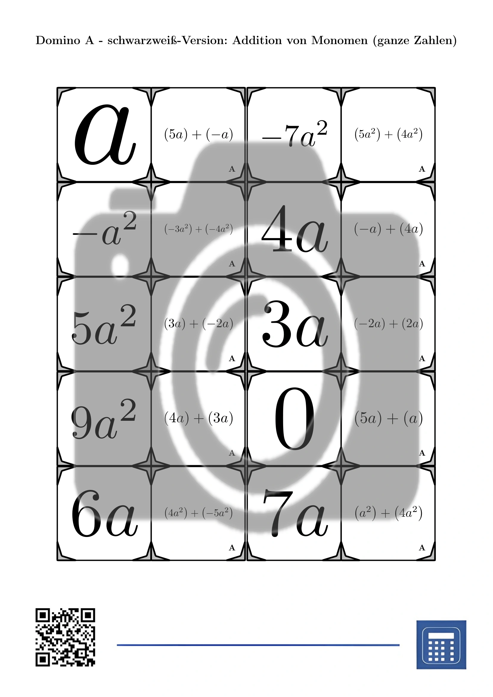 Domino: Addition von Monomen (ganze Zahlen) – Bild 3