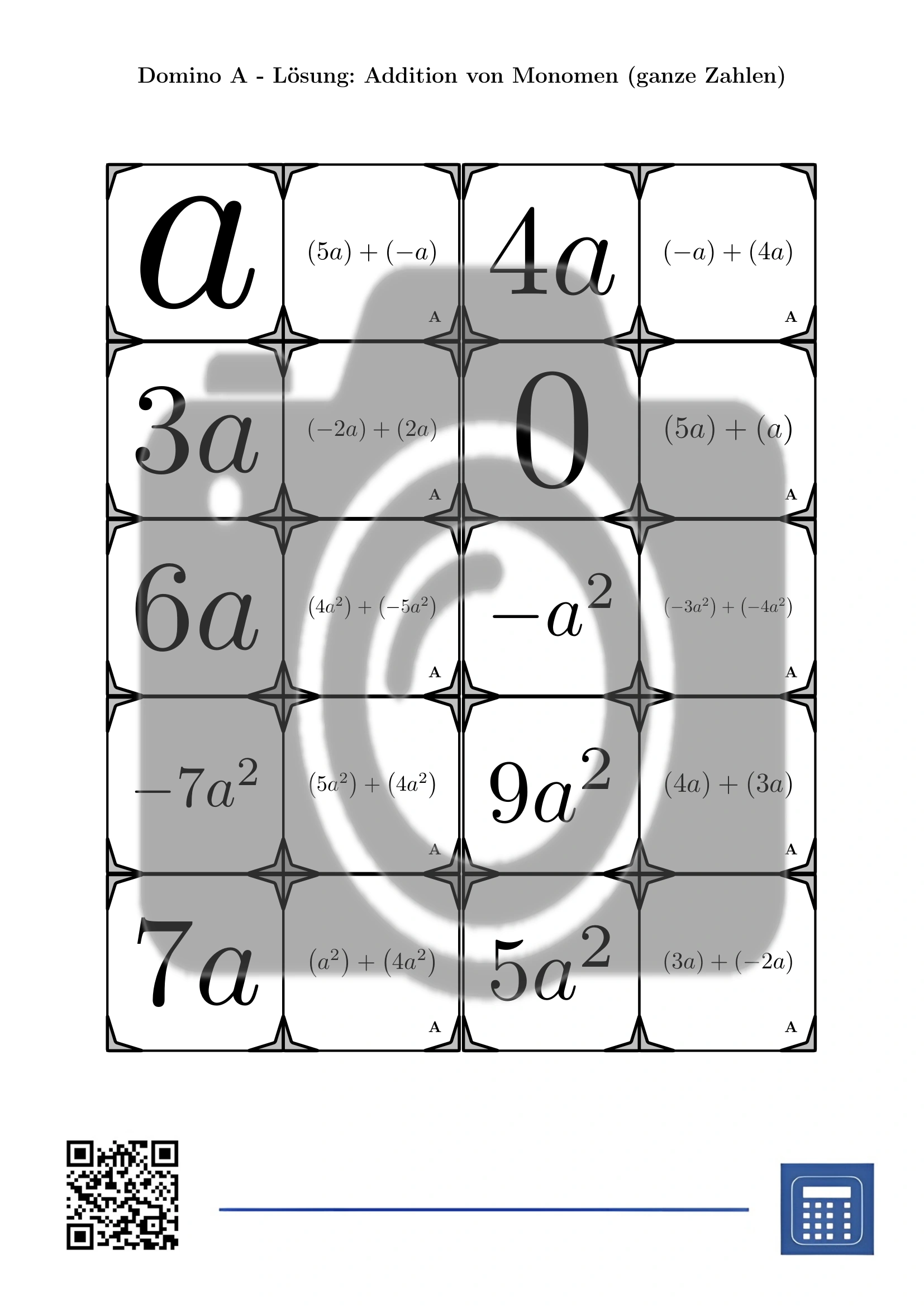 Domino: Addition von Monomen (ganze Zahlen) – Bild 4