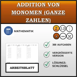Arbeitsblatt: Addition von Monomen (ganze Zahlen)