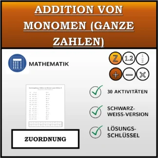 Zuordnungsübung: Addition von Monomen (ganze Zahlen)