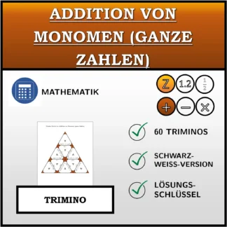 Trimino: Addition von Monomen (ganze Zahlen)