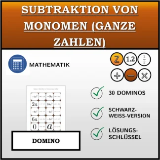 Domino: Subtraktion von Monomen (ganze Zahlen)