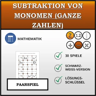 Paarspiel: Subtraktion von Monomen (ganze Zahlen)