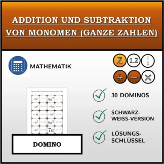 Domino: Addition und Subtraktion von Monomen (ganze Zahlen)