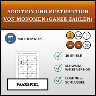 Paarspiel: Addition und Subtraktion von Monomen (ganze Zahlen)