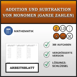 Arbeitsblatt: Addition und Subtraktion von Monomen (ganze Zahlen)