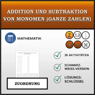 Zuordnungsübung: Addition und Subtraktion von Monomen (ganze Zahlen)