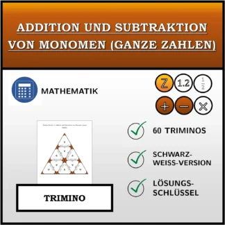 Trimino: Addition und Subtraktion von Monomen (ganze Zahlen)