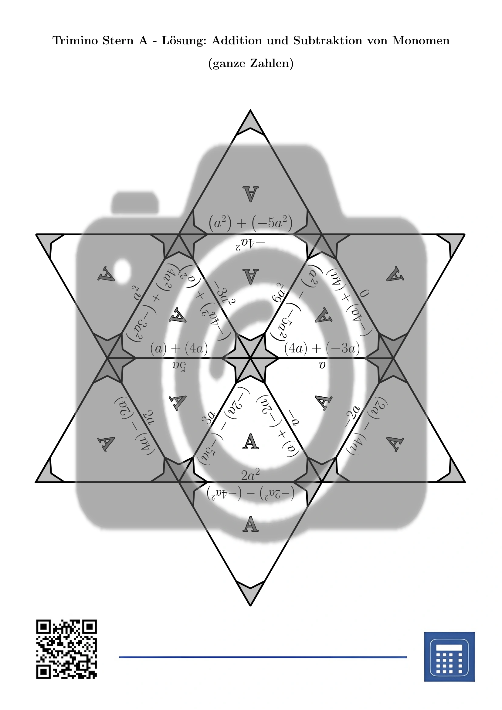 Trimino: Addition und Subtraktion von Monomen (ganze Zahlen) – Bild 7