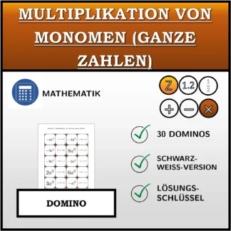 Domino: Multiplikation von Monomen (ganze Zahlen)