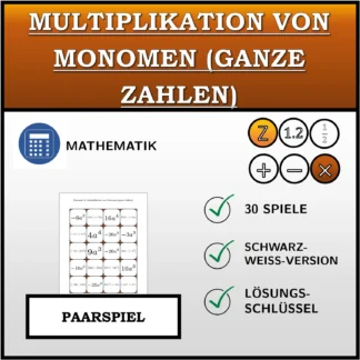 Paarspiel: Multiplikation von Monomen (ganze Zahlen)