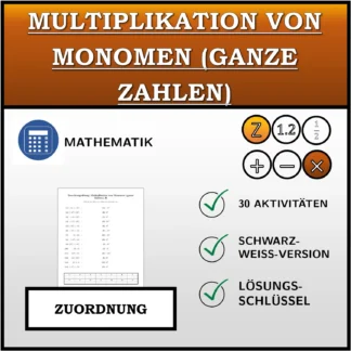 Zuordnungsübung: Multiplikation von Monomen (ganze Zahlen)