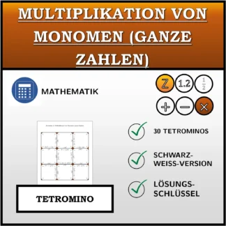 Tetromino: Multiplikation von Monomen (ganze Zahlen)