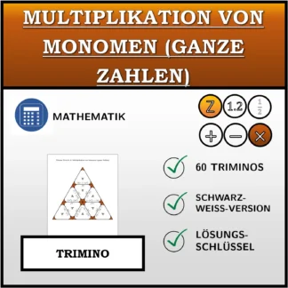 Trimino: Multiplikation von Monomen (ganze Zahlen)