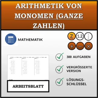 Arbeitsblatt: Arithmetik von Monomen (ganze Zahlen)