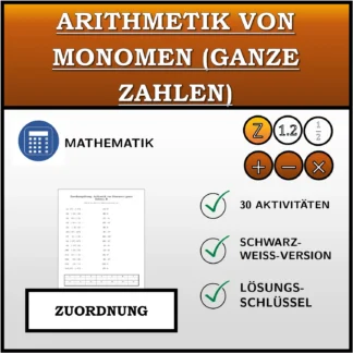 Zuordnungsübung: Arithmetik von Monomen (ganze Zahlen)