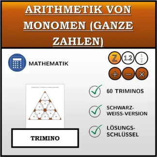 Trimino: Arithmetik von Monomen (ganze Zahlen)