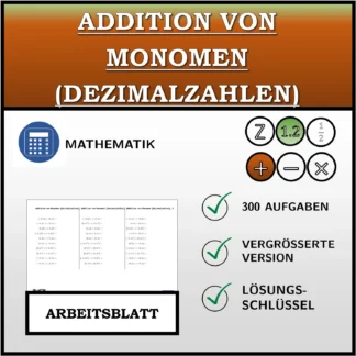 Arbeitsblatt: Addition von Monomen (Dezimalzahlen)