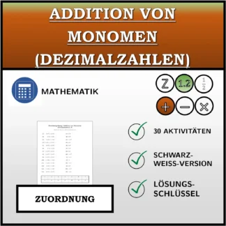 Zuordnungsübung: Addition von Monomen (Dezimalzahlen)