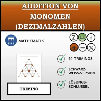 Trimino: Addition von Monomen (Dezimalzahlen)