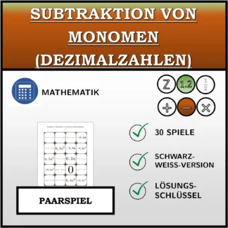 Paarspiel: Subtraktion von Monomen (Dezimalzahlen)