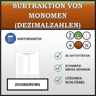Zuordnungsübung: Subtraktion von Monomen (Dezimalzahlen)