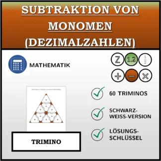 Trimino: Subtraktion von Monomen (Dezimalzahlen)