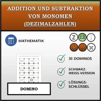 Domino: Addition und Subtraktion von Monomen (Dezimalzahlen)