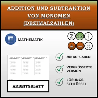 Arbeitsblatt: Addition und Subtraktion von Monomen (Dezimalzahlen)
