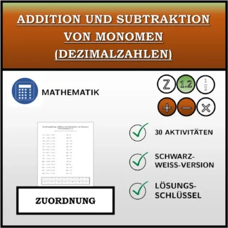 Zuordnungsübung: Addition und Subtraktion von Monomen (Dezimalzahlen)