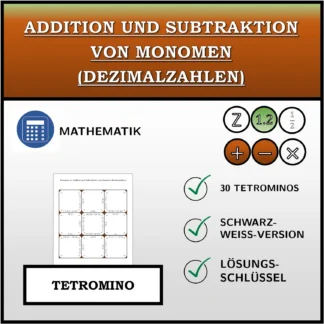 Tetromino: Addition und Subtraktion von Monomen (Dezimalzahlen)