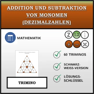 Trimino: Addition und Subtraktion von Monomen (Dezimalzahlen)