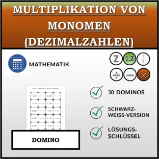 Domino: Multiplikation von Monomen (Dezimalzahlen)