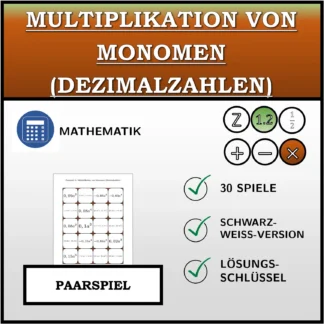 Paarspiel: Multiplikation von Monomen (Dezimalzahlen)
