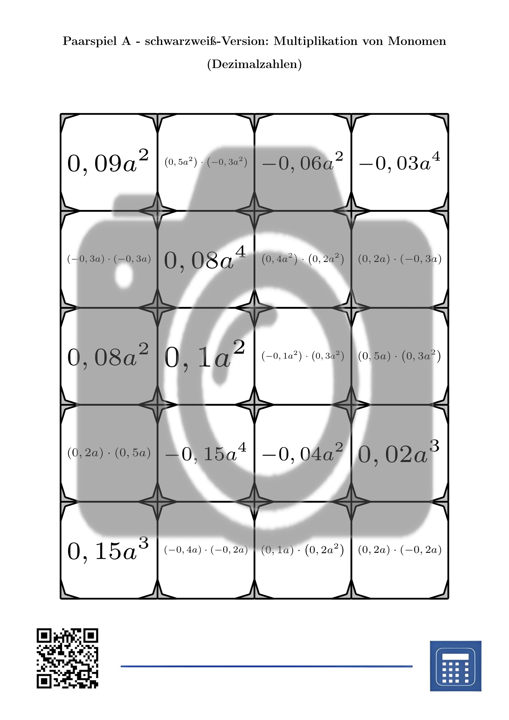 Paarspiel: Multiplikation von Monomen (Dezimalzahlen) – Bild 3