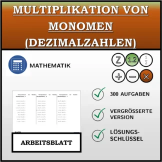 Arbeitsblatt: Multiplikation von Monomen (Dezimalzahlen)