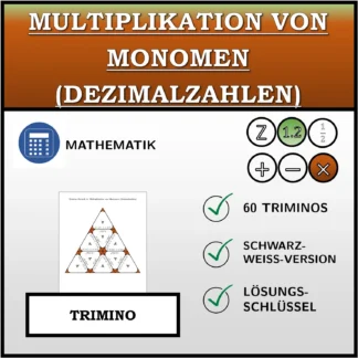 Trimino: Multiplikation von Monomen (Dezimalzahlen)